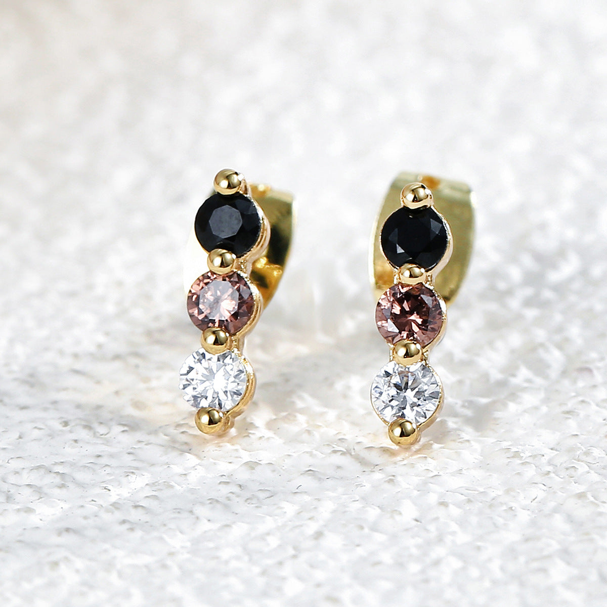E0404 Colorful Zircon Small Earrings for Women Simple Three-Color Diamond Earrings Trendy Minimalist Style Jewelry