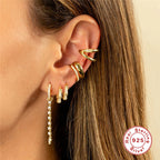 S25Sterling Silver Three-Layer Round Bead Double-Layer Inlaid Diamond Ear Clip Non-Pierced Ear Cuff Ear Jewelry Cool Minimalist Style Earrings