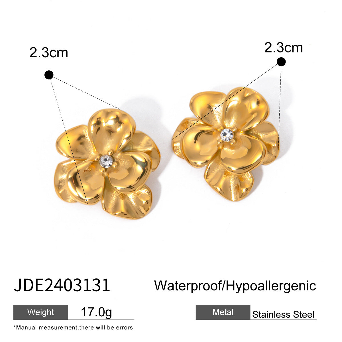 French-style Design Metal Flower Earrings Fashionable and Elegant18K Gold Five-Petal Flower Earrings