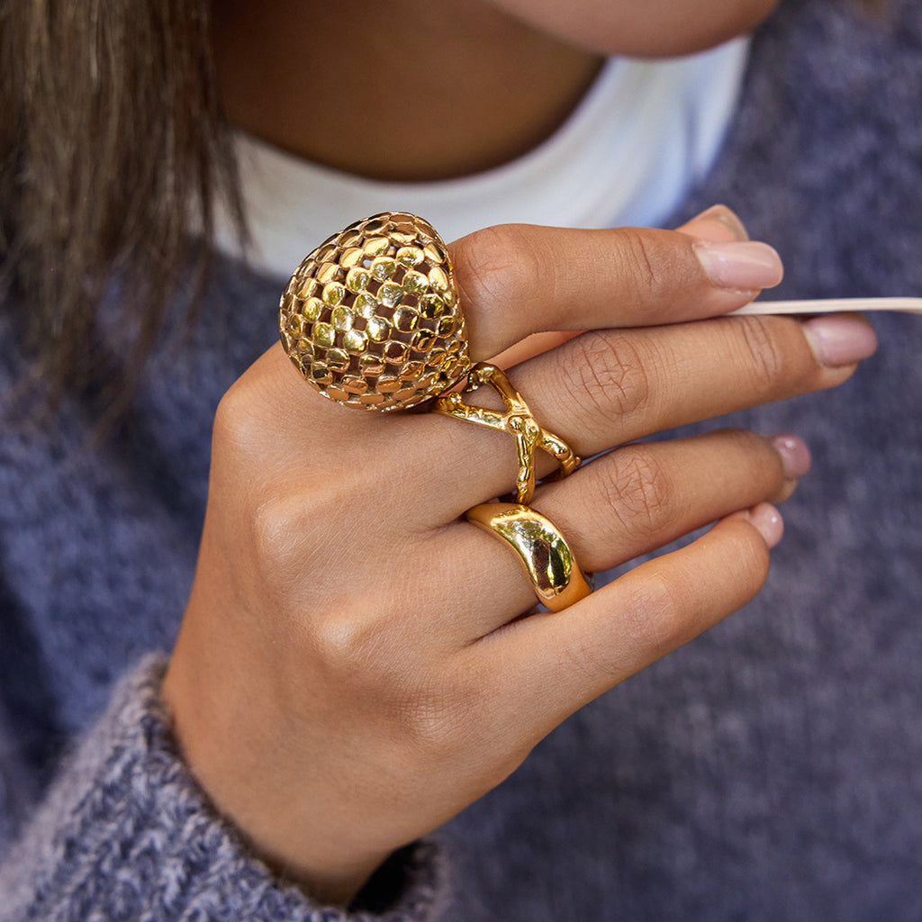 Stainless Steel Spherical Exaggerated Ring Non-Fading Jewelry for Women Ring