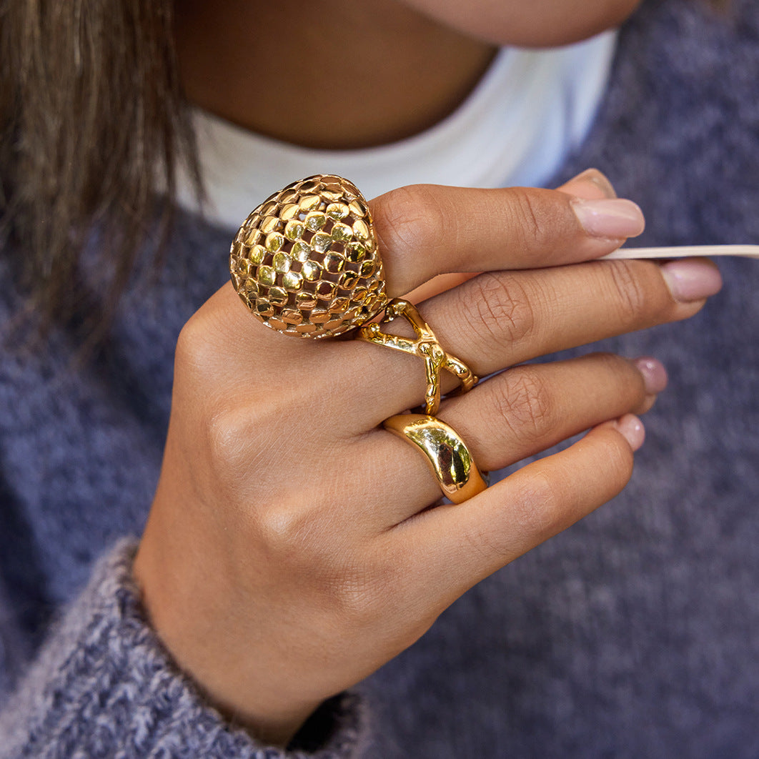 Stainless Steel Spherical Exaggerated Ring Non-Fading Jewelry for Women Ring