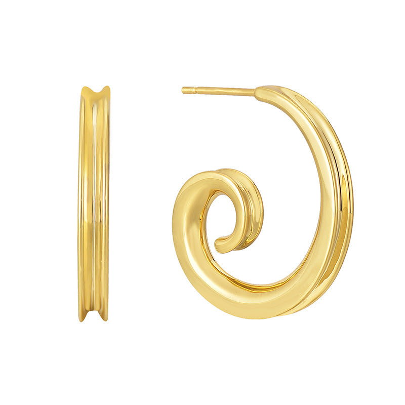 E0630 Fashion Spiral Design Earrings for Women Brass Gold Plated Simple Style Stud Earrings