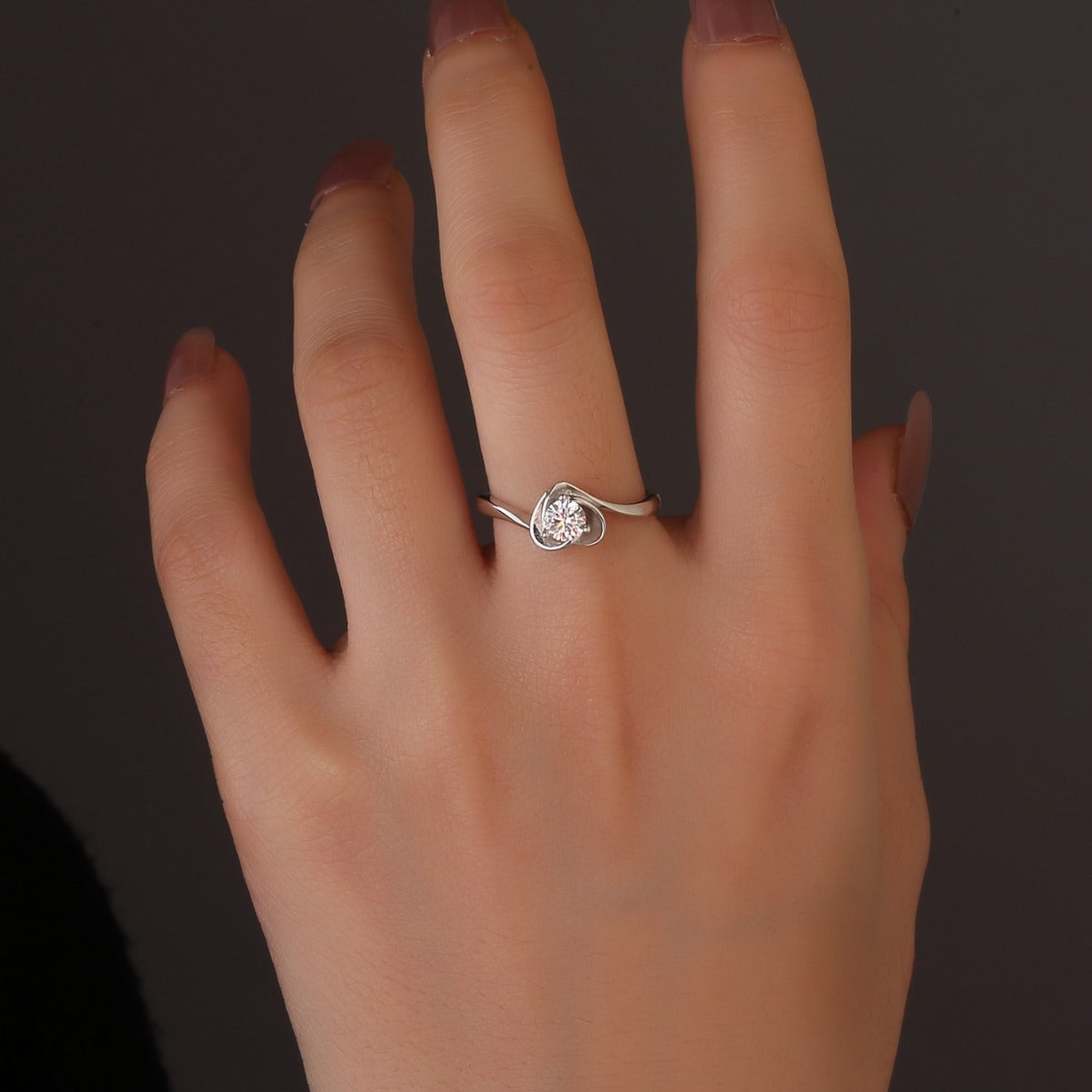 SR0039 S925Silver Heart Zircon Trendy Design Couple Ring