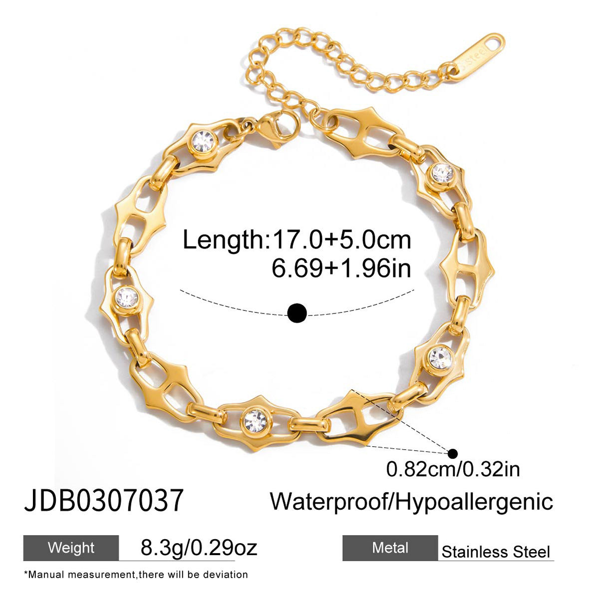 18k Zircon Bracelet Non-Fading Stainless Steel Jewelry for Women
