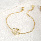 B0092Heart-shaped Bracelet for Women, Simple Sweet Cool Double Heart Hollow Inlaid Diamond Bracelet Jewelry