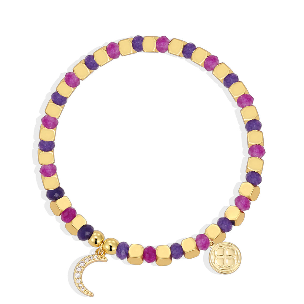 B0294 Crescent Moon Inlaid Zircon Beaded Fashion Bracelet