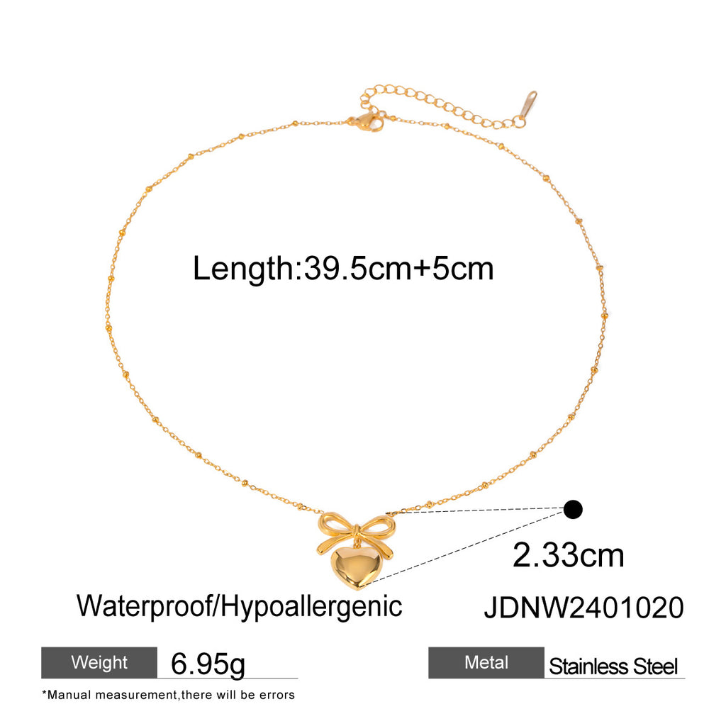 Stainless Steel Bow Necklace Zircon Stud Earrings Ring18k Gold accessories