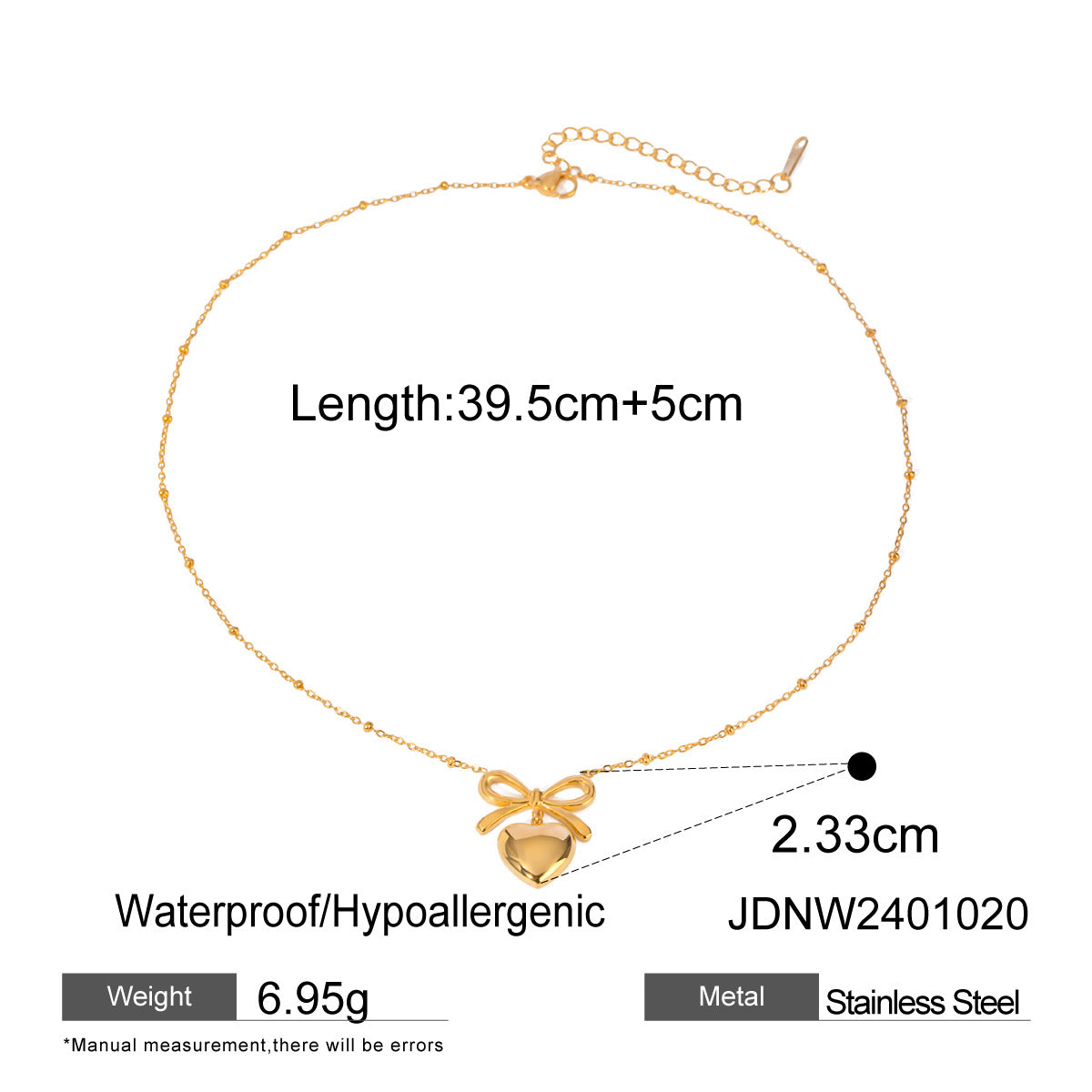 Stainless Steel Bow Necklace Zircon Stud Earrings Ring18k Gold accessories