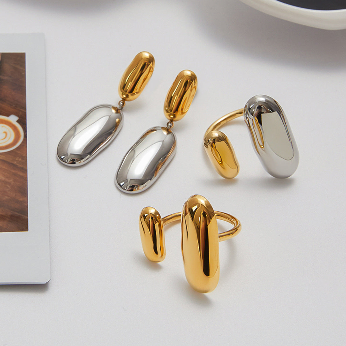 Color Block Ring Non-Fading Earrings Jewelry for Women Stainless Steel Stud Earrings