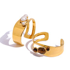 Stainless Steel Hollow Pearl Bracelet High Version Natural Stone Open Bangle