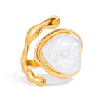 2H Imitation Pearl Heart Ring Non-Fading Stainless Steel Jewelry