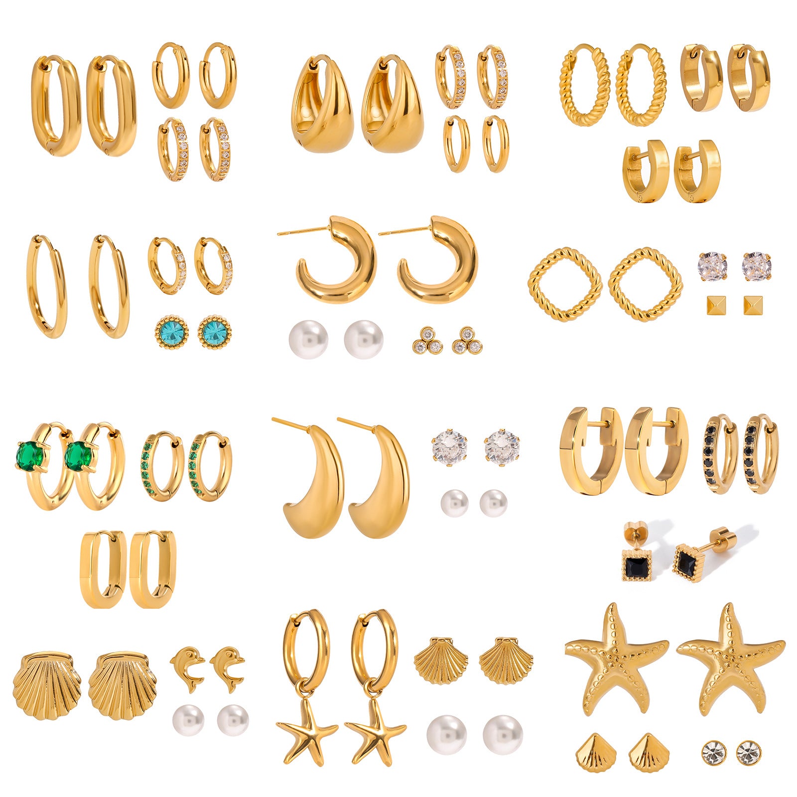 Three Pairs of Stainless Steel Zircon Earrings Pearl Earrings Ear Accessories