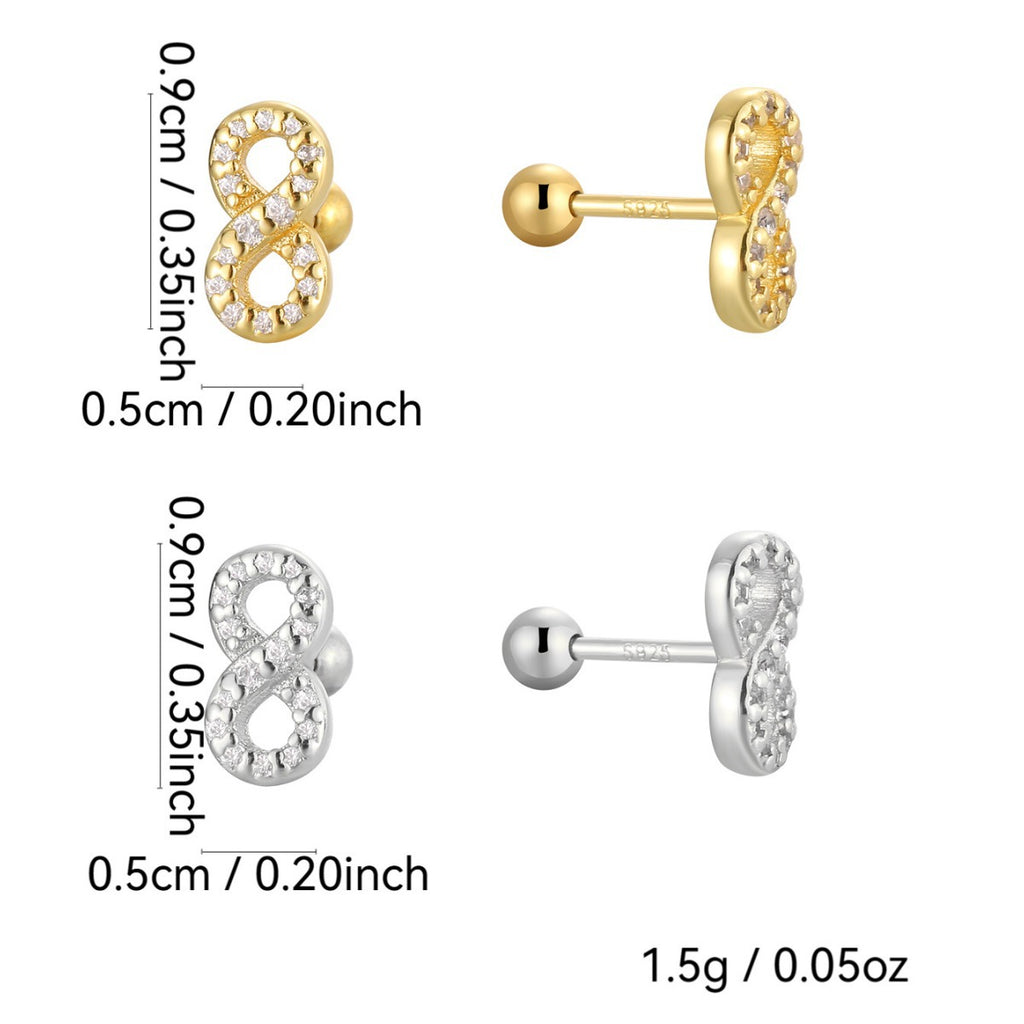SE0200 S925Silver Plated with Full Diamond Love Infinity8Small and exquisite stud earrings