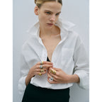 2H Stainless Steel Smooth Ring  Interlocking Water Drop White Heart-Shaped Zircon Ring