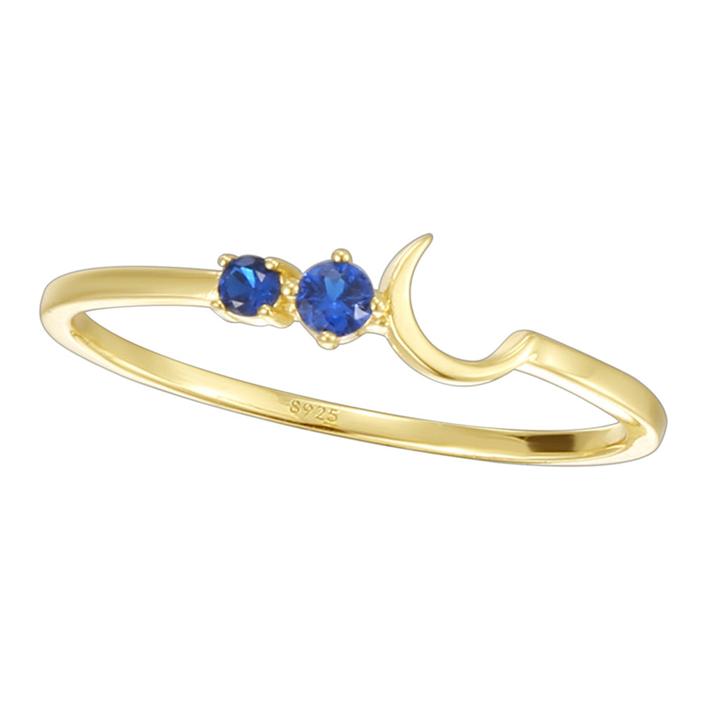 SR0052 S925Silver Moon Blue Star Design Sense Simple Thin Ring