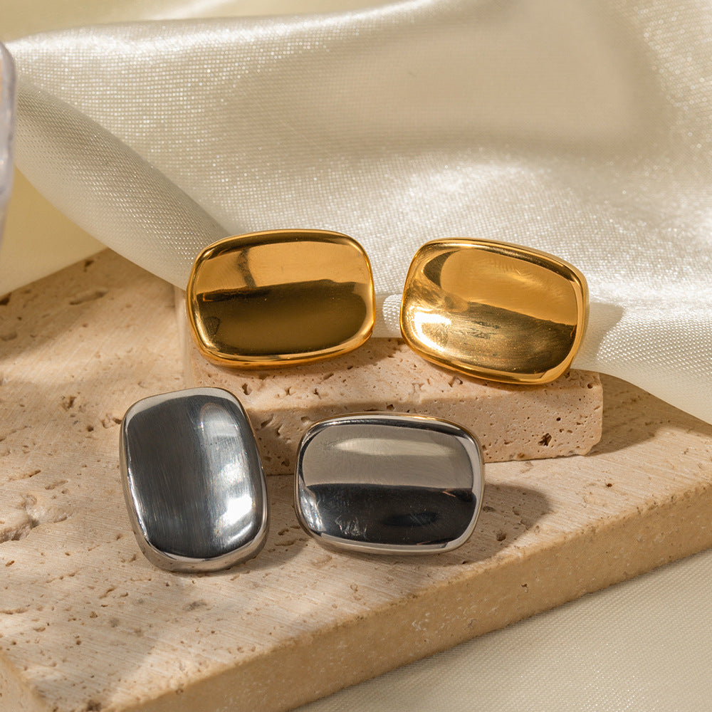 18k Gold Stainless Steel Minimalist Rectangular Earrings Non-Fading Polished Earrings for Women Fashion Versatile Accessories