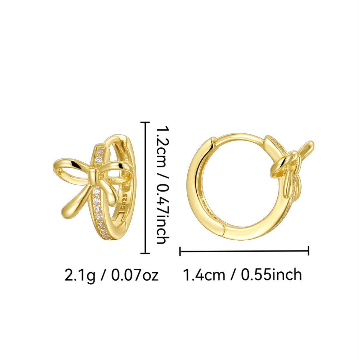 SE0265 S925Silver plating14K Gold Cute Bow Earrings