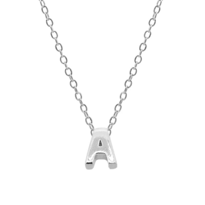 Sterling Silver 26 Letter Pendant Necklace Polished Collarbone Chain