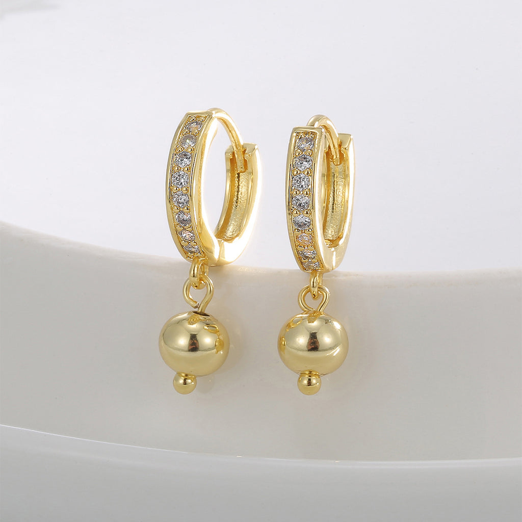E0657 Fashion Mini Hoop Earrings for Women Gold-Plated Micro-Inlaid Zircon Small Round Bead Earrings