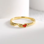 R0481 Fashion Retro Design Ring for Women Brass Gold-Plated Heart-Shaped Zircon Ring
