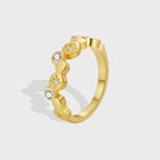 R0587 Unique Irregular Design Ring for Women, Copper Plated with Real Gold, Micro Pave Zircon, Minimalist