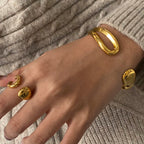 Stainless Steel gold Water Drop Bracelet Ring Open Adjustable rings