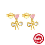 New S925Sterling Silver Bowknot Colorful Diamond Inlaid Heart Stud Earrings Hot-Selling Fashion Earrings
