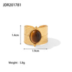 2H 18K Gold Stainless Steel Wide Adjustable Stone Ring Hip Hop Fashionable Unisex Ring