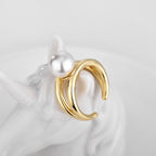 R0199Metal Open Ring Simulated Large Pearl Ring Simple