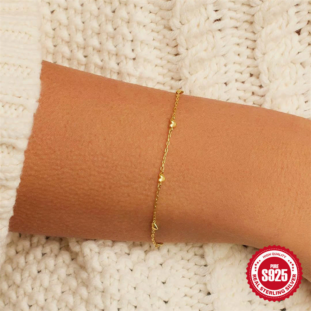 S925 Sterling Silver Minimalist Heart Layered Bracelet