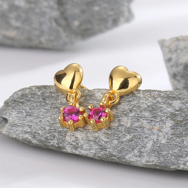 SE0025 S925Silver plating14K Cute Sweet Cool Style Earrings for Women Korean and Japanese Heart-Shaped Purple Zircon Earrings
