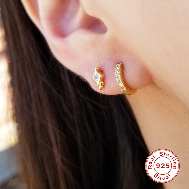 S925Sterling Silver Round Micro Pave Zircon Trendy Colorful Ear Cuffs Multi Size Earrings Hoop Earring