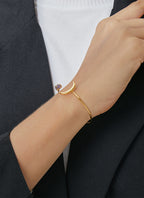 B0150 Korean Fresh Elegant Fashion Moon Shape Bracelet for Women Copper Plated with Real Gold Purple Stone Bangle