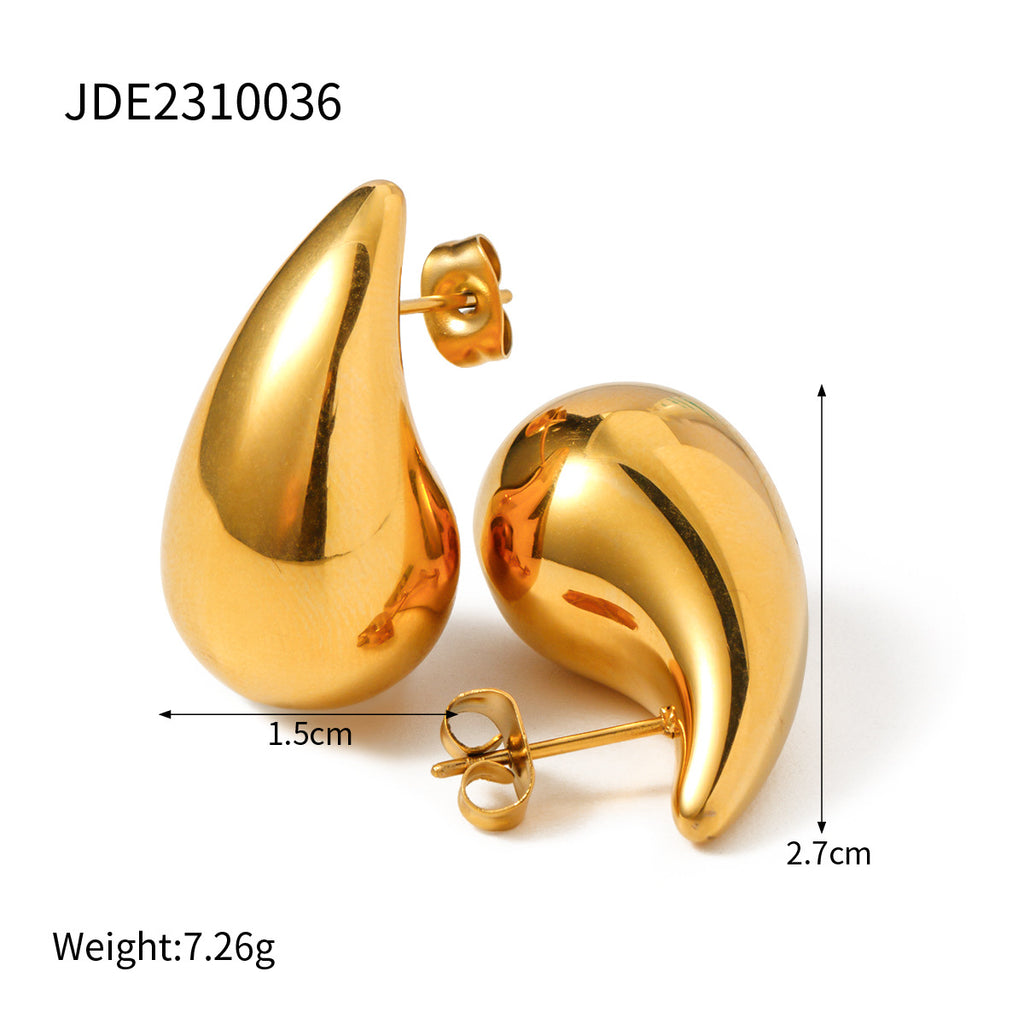 Sense of Design18K Gold Chubby Water Drop Earrings Small Size Women's Fashion Versatile Earrings