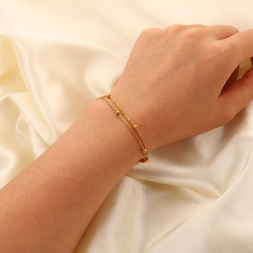 18K Gold-Plated Brass Beaded Layered Chain Bracelet with layered design details