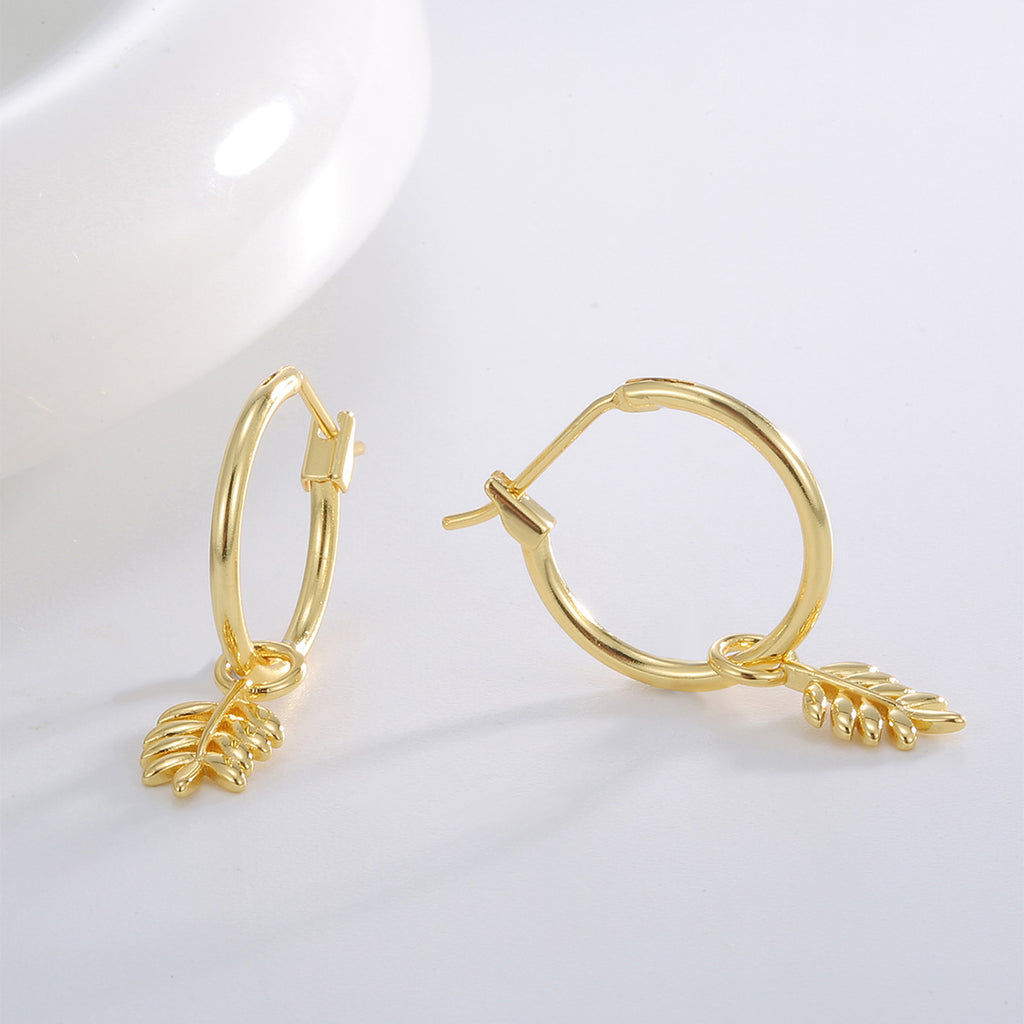E0799 Fashionable Design Wheat Ear Earrings for Women Copper Plated18K Gold Feather Earrings Jewelry