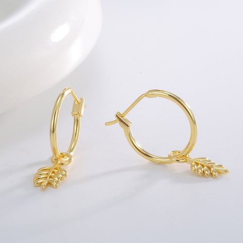 18K Gold-Plated Brass Feather Wheat Earrings featuring contemporary detailing