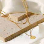 2H18K Gold-Plated Double-Layer Pendant Necklace Stainless Steel Bead Chain Round Pendant Neck Chain Women's Versatile Fashion Jewelry