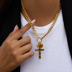 2H Zircon Cross Necklace Pendant Accessories Clavicle Chain Stainless Steel Jewelry