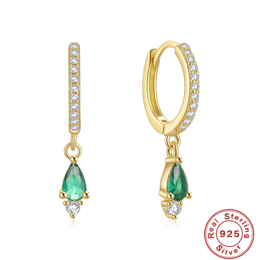 S925Sterling Silver Colorful Water Drop Inlaid Diamond Hoop Earrings Hot-Selling Style Earrings