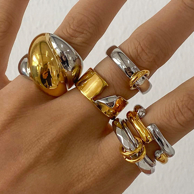Color Block Stainless Steel Ring Exaggerated Piece rings