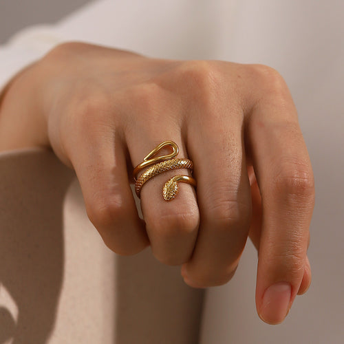 18K Gold-Tone Openwork Open Stainless Steel Ring featuring snake detailing