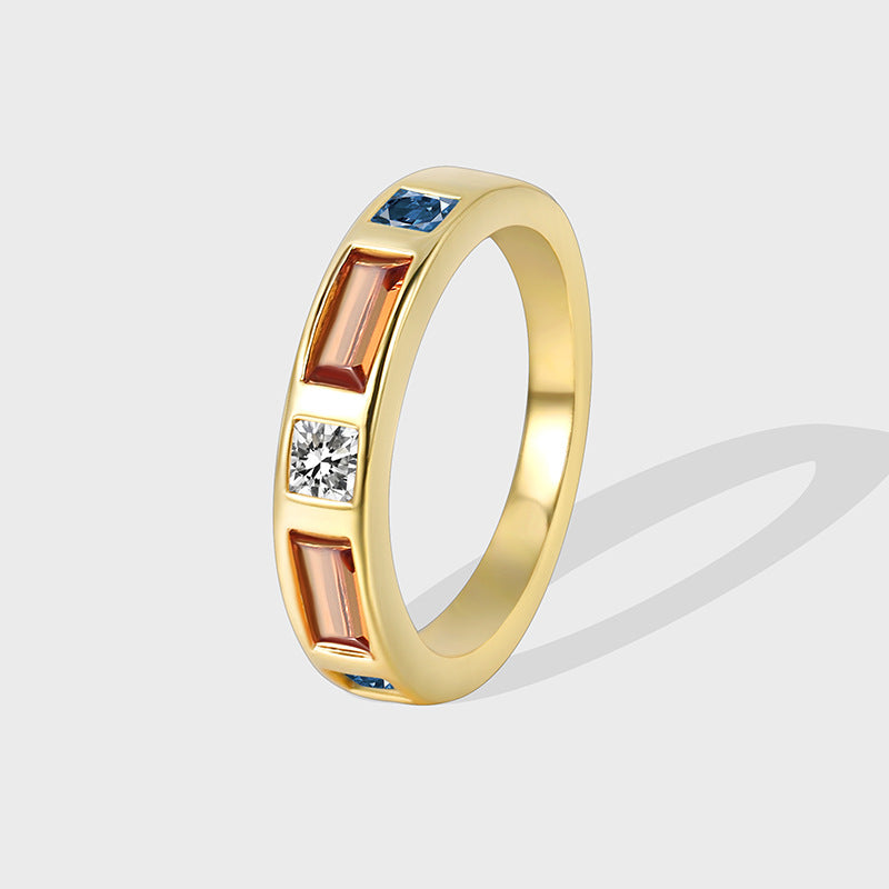 R0235 Brass Gold-Plated Fashion Retro Zircon Ring for Women Micro-Inlaid White Zircon Ring Jewelry