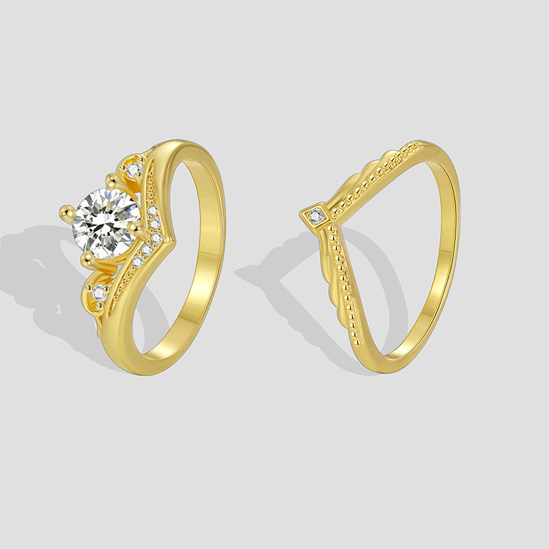 R0544 Fashion Retro Set with Zircon Double Ring Unisex Ring Minimalist Ring