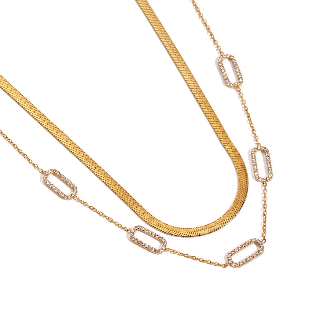 Stainless Steel Rhinestone Necklace Jewelry Non-Fading Collarbone Chain Accessories