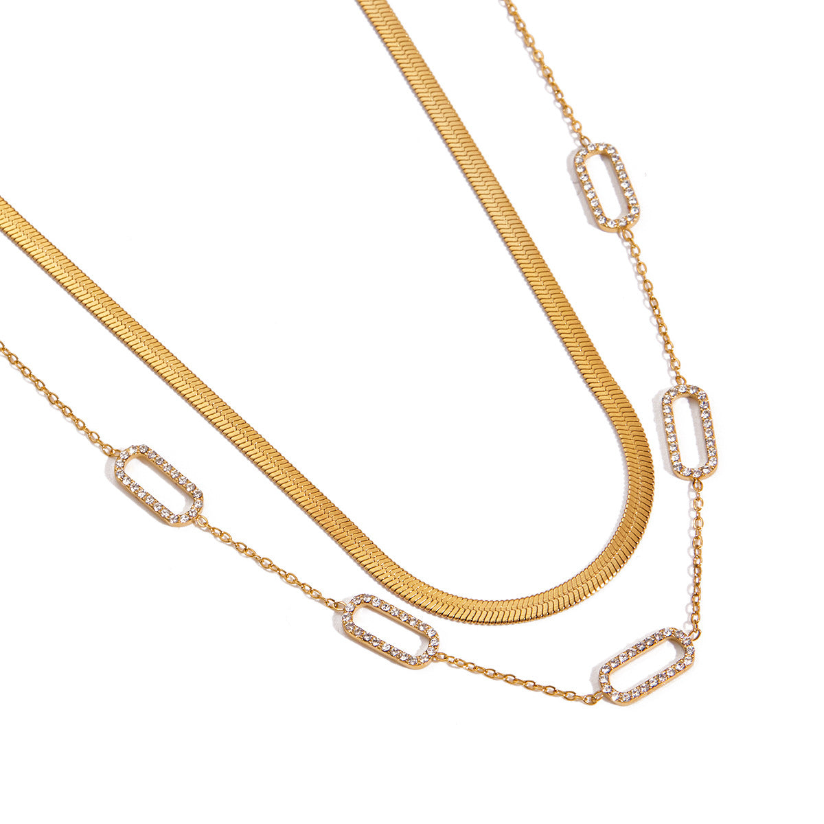 Stainless Steel Rhinestone Necklace Jewelry Non-Fading Collarbone Chain Accessories