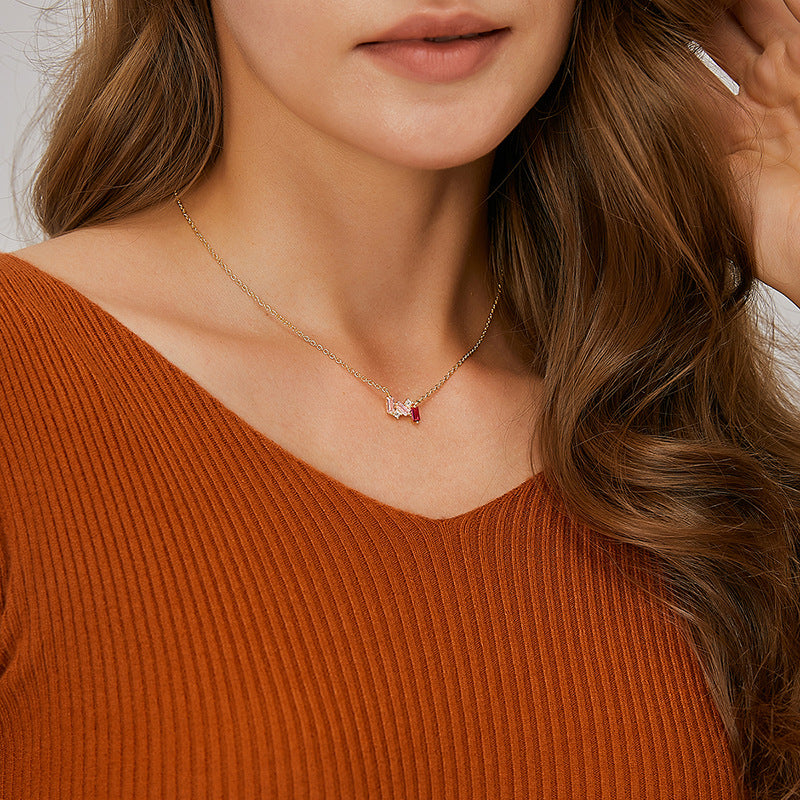 N0179 Fashion Pink Zircon Micro-inlaid White Zircon Necklace for Women Trendy Jewelry Collarbone Chain