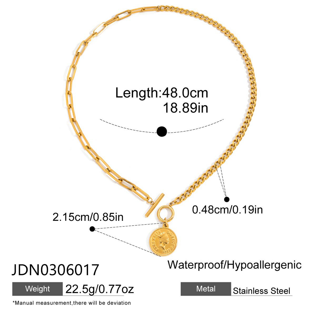Coin Resin Pearl Pendant Necklace Accessories Female Clavicle Chain Stainless Steel Jewelry