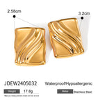 2H18K Gold Stainless Steel Square Wave Texture Earrings  Same Style Simple Geometric Earrings