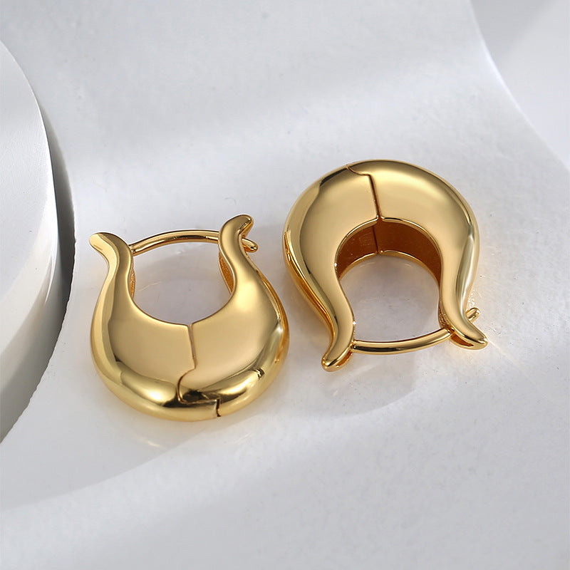 E0585 Simple Retro Earrings for Women, Brass Gold-Plated, Elegant Smooth Metal Texture Ear Jewelry